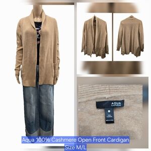 Aqua 100% Cashmere Open-Front Cardigan Size M